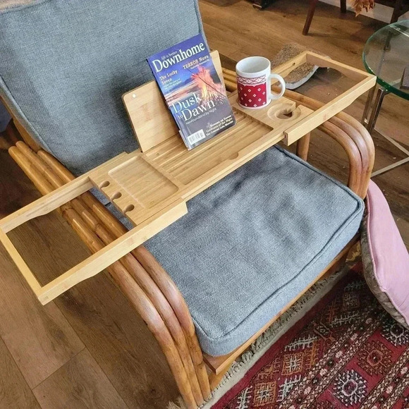 Bamboo Adjustable  Caddy Tray Bed Bath Dining - Picture 5 of 5